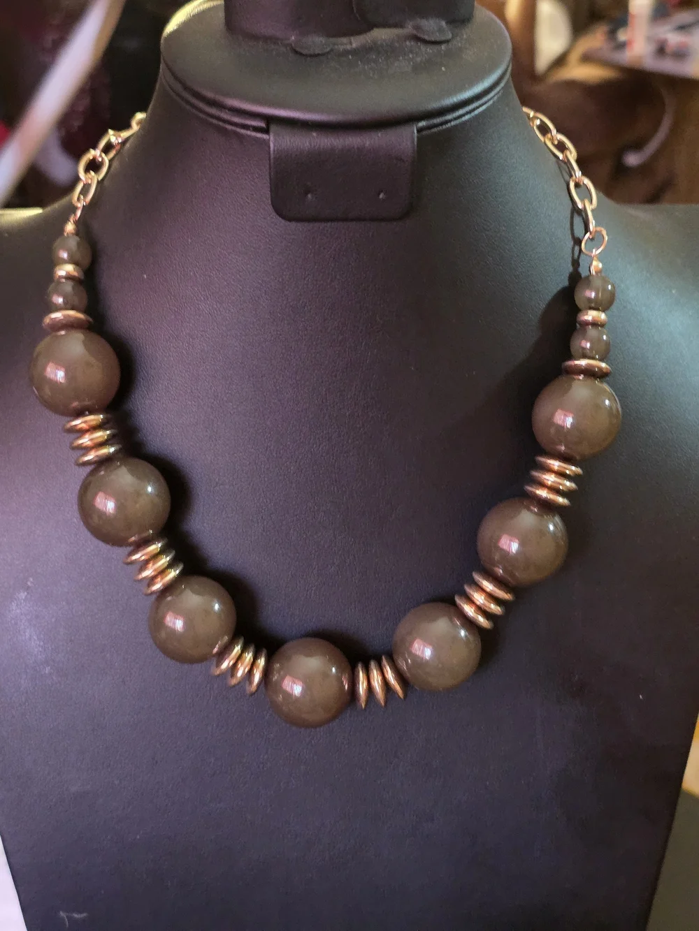 paparazzi Olive Green Bead Necklace with Gold Discs